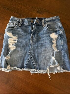 Hollister Light Blue Distressed Denim Mini Skirt